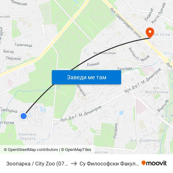 Зоопарка / City Zoo (0749) to Су Философски Факултет map