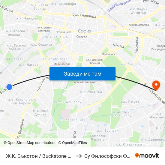 Ж.К. Бъкстон / Buckstone Qr. (0589) to Су Философски Факултет map