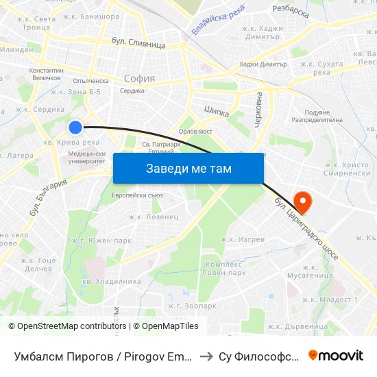 Умбалсм Пирогов / Pirogov Emergency Hospital (0759) to Су Философски Факултет map