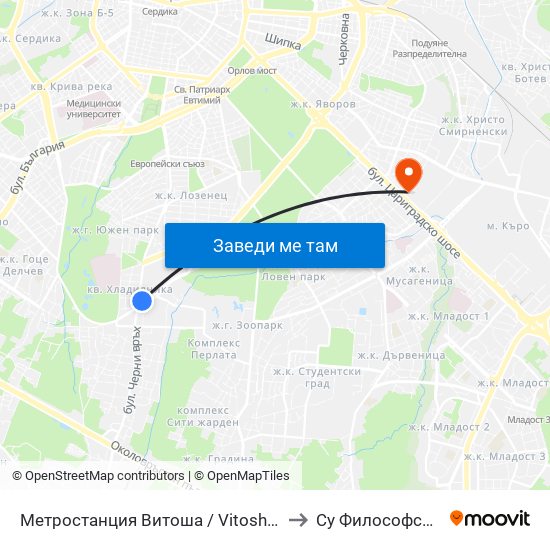 Метростанция Витоша / Vitosha Metro Station (0911) to Су Философски Факултет map