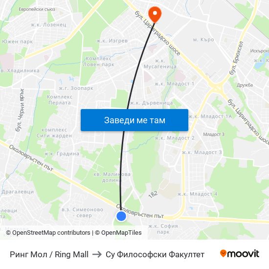 Ринг Мол / Ring Mall to Су Философски Факултет map