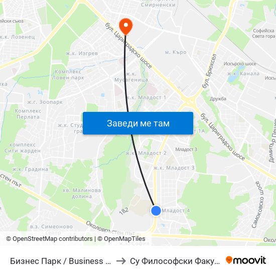 Бизнес Парк / Business Park to Су Философски Факултет map