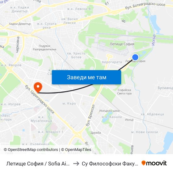 Летище София / Sofia Airport to Су Философски Факултет map