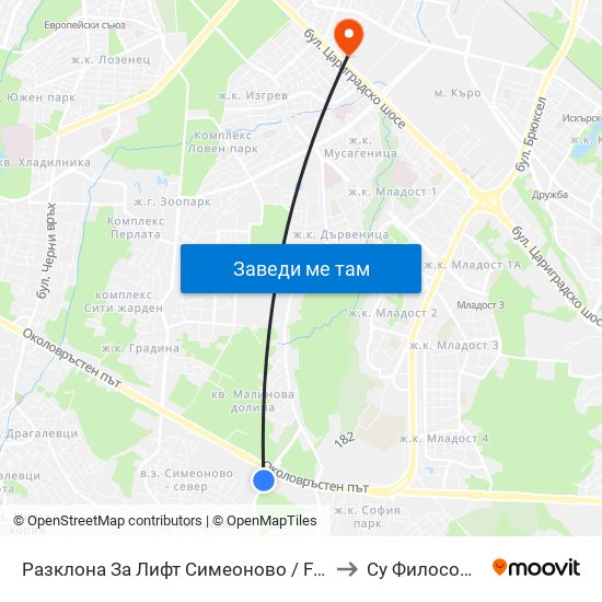 Разклона За Лифт Симеоново / Fork Road To Lift Simeonovo (2791) to Су Философски Факултет map