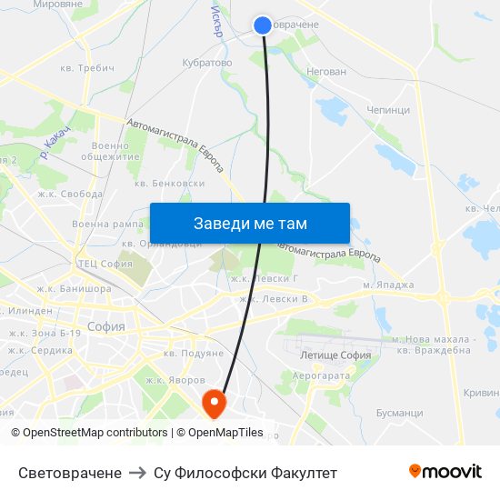 Световрачене to Су Философски Факултет map