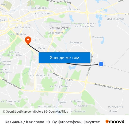Казичене / Kazichene to Су Философски Факултет map