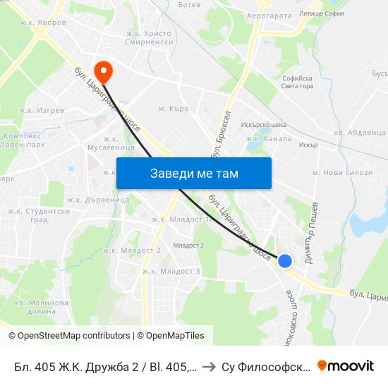 Бл. 405 Ж.К. Дружба 2 / Bl. 405, Druzhba 2 Qr. (1488) to Су Философски Факултет map
