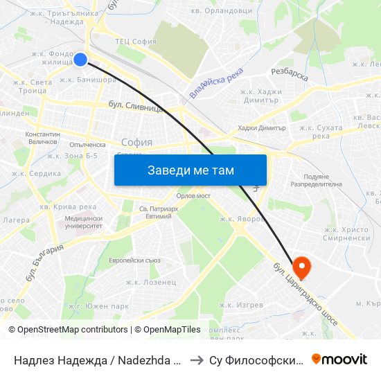 Надлез Надежда / Nadezhda Overpass (2116) to Су Философски Факултет map