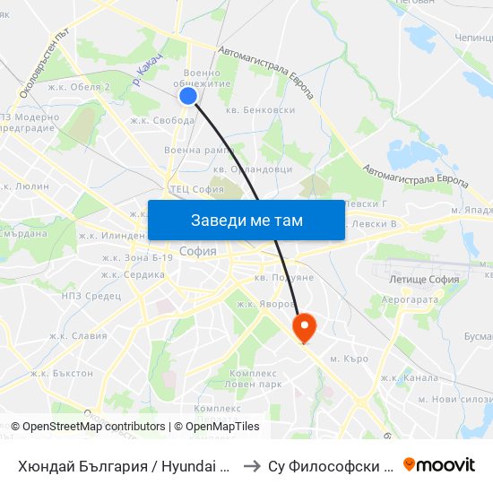 Хюндай България / Hyundai Bulgaria (6239) to Су Философски Факултет map