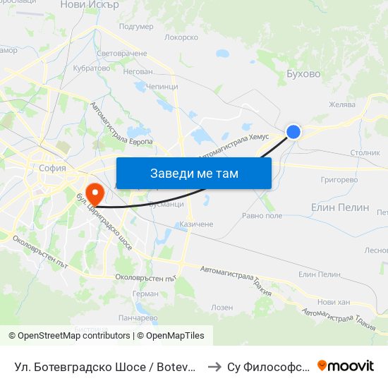 Ул. Ботевградско Шосе / Botevgradsko Shosse St. (2817) to Су Философски Факултет map