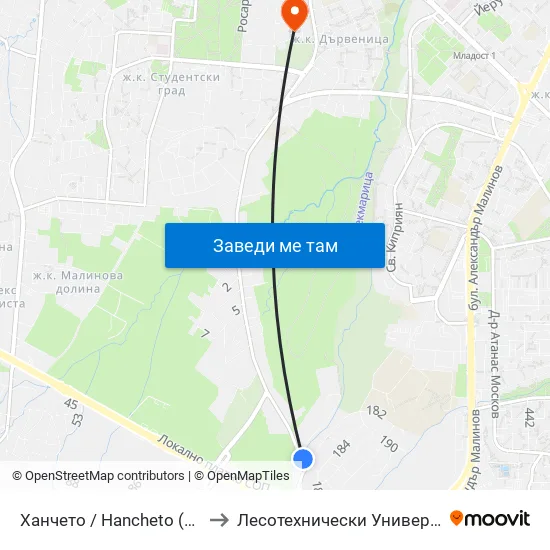 Ханчето / Hancheto (2300) to Лесотехнически Университет map