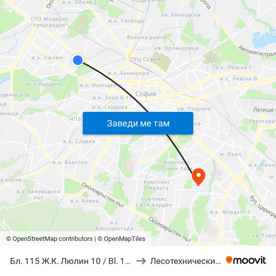 Бл. 115 Ж.К. Люлин 10 / Bl. 115, Lyulin 10 Qr. (0137) to Лесотехнически Университет map
