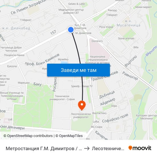 Метростанция Г.М. Димитров / G. M. Dimitrov Metro Station (2679) to Лесотехнически Университет map