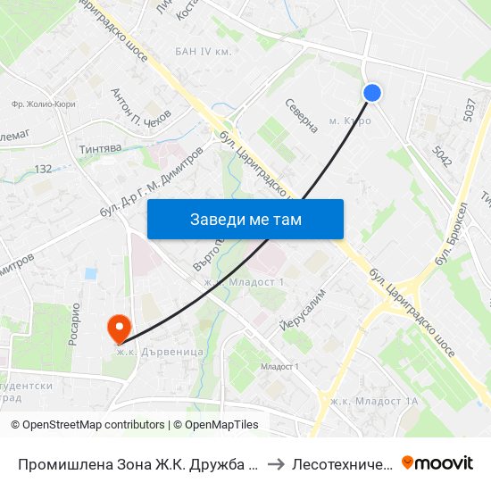 Промишлена Зона Ж.К. Дружба 1 / Industrial Zone Druzhba 1 Qr. (0177) to Лесотехнически Университет map