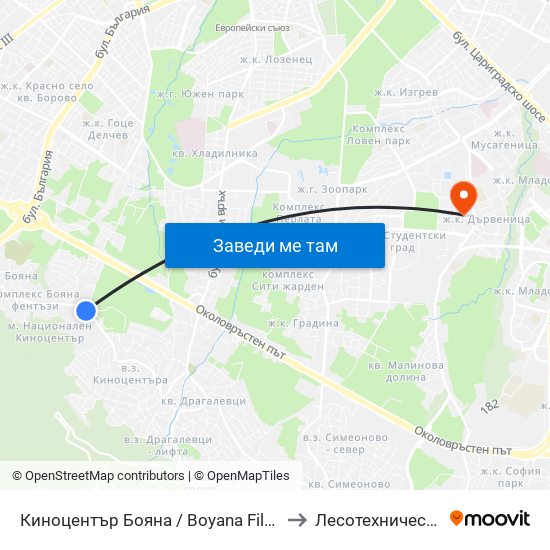 Киноцентър Бояна / Boyana Film Studios (Kinotsentar) (0930) to Лесотехнически Университет map