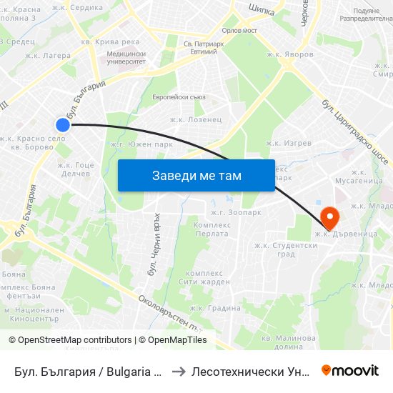 Бул. България / Bulgaria Blvd. (0290) to Лесотехнически Университет map