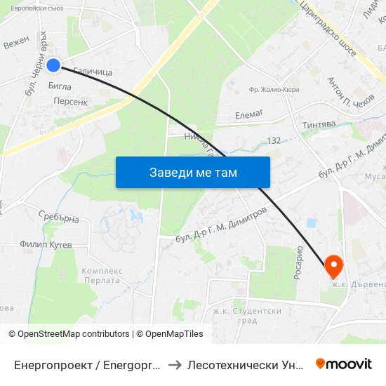 Енергопроект / Energoproekt (0575) to Лесотехнически Университет map