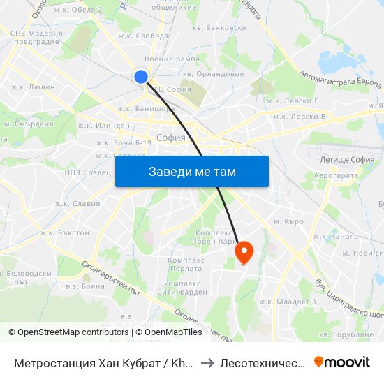 Метростанция Хан Кубрат / Khan Kubrat Metro Station (2477) to Лесотехнически Университет map