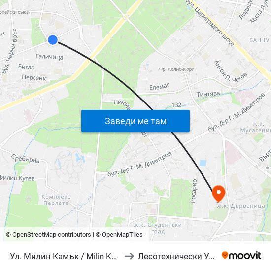 Ул. Милин Камък / Milin Kamak St. (2046) to Лесотехнически Университет map