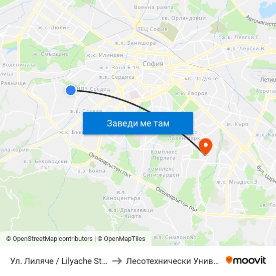 Ул. Лиляче / Lilyache St. (2029) to Лесотехнически Университет map