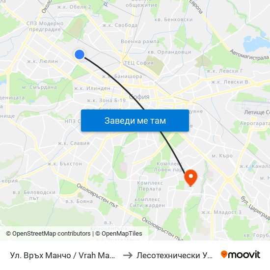Ул. Връх Манчо / Vrah Mancho St. (1199) to Лесотехнически Университет map