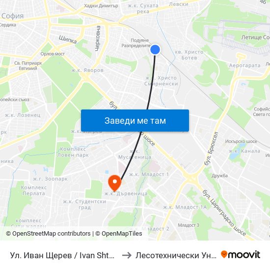 Ул. Иван Щерев / Ivan Shterev St. (1955) to Лесотехнически Университет map