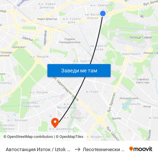Автостанция Изток / Iztok Bus Station (2428) to Лесотехнически Университет map