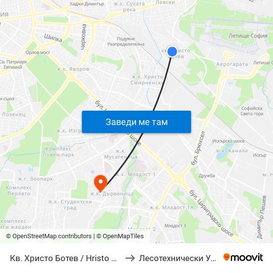 Кв. Христо Ботев / Hristo Botev Qr. (0913) to Лесотехнически Университет map