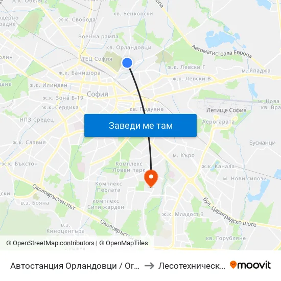 🚌 Автостанция Орландовци / Orlandovtsi Bus Station (0062) to Лесотехнически Университет map