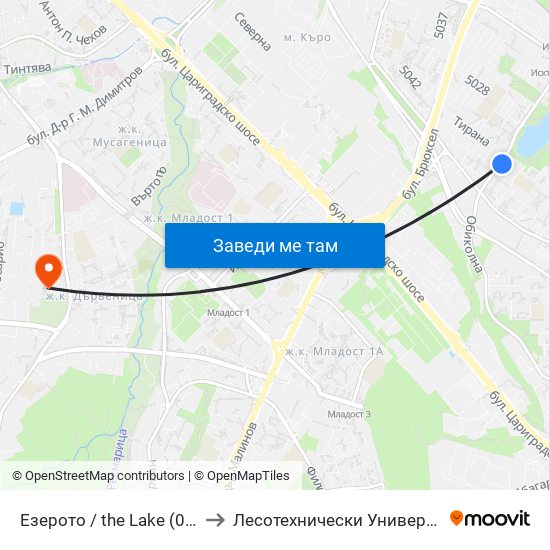 Езерото / the Lake (0559) to Лесотехнически Университет map