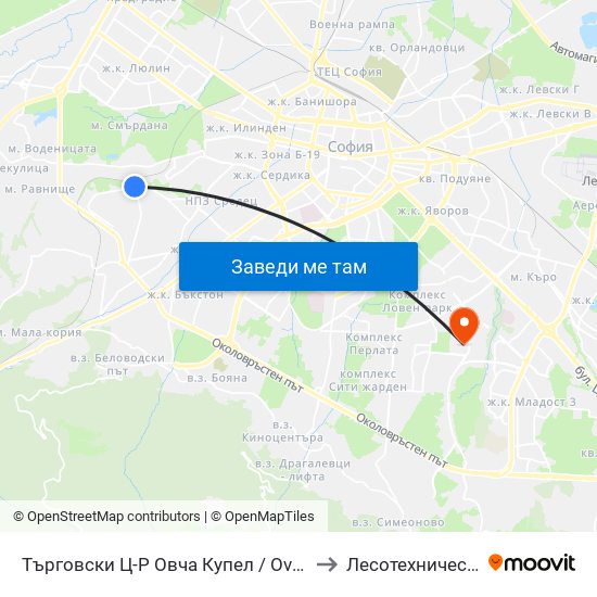 Търговски Ц-Р Овча Купел / Ovcha Kupel Shopping Centre (0212) to Лесотехнически Университет map