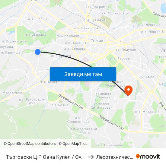Търговски Ц-Р Овча Купел / Ovcha Kupel Shopping Centre (0211) to Лесотехнически Университет map