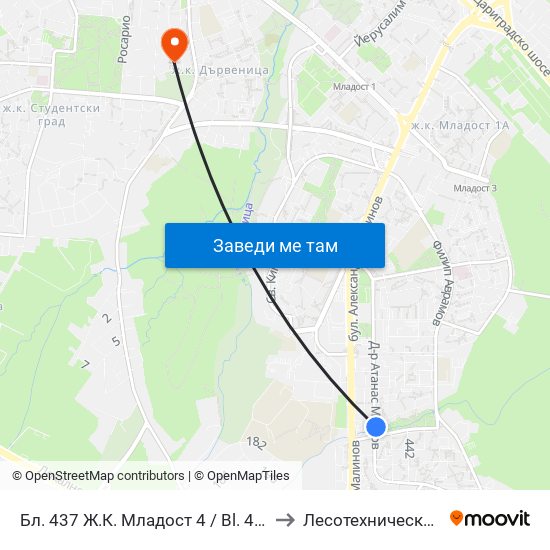 Бл. 437 Ж.К. Младост 4 / Bl. 437, Mladost 4 Qr. (0219) to Лесотехнически Университет map