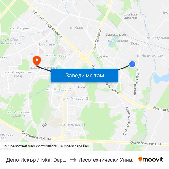 Депо Искър / Iskar Depot (0517) to Лесотехнически Университет map