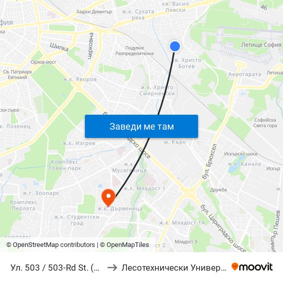 Ул. 503 / 503-Rd St. (1064) to Лесотехнически Университет map