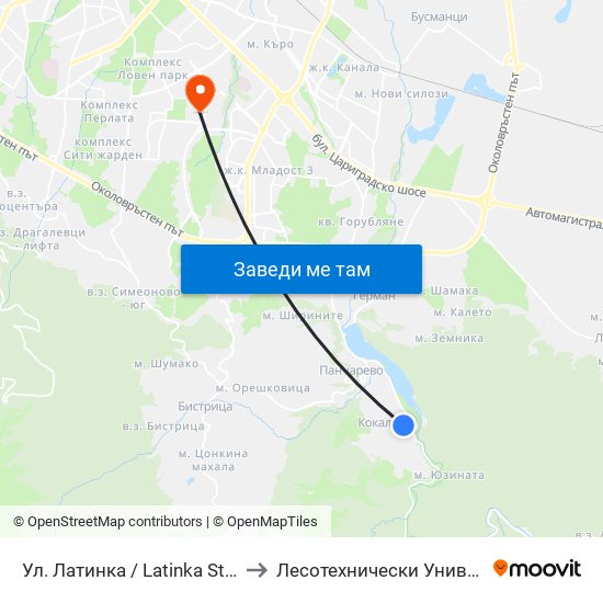 Ул. Латинка / Latinka St. (2019) to Лесотехнически Университет map