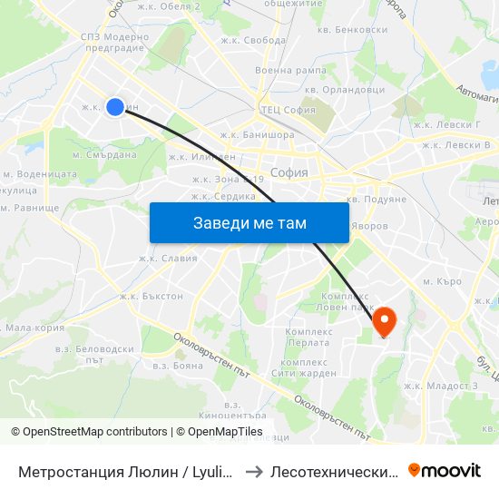 Метростанция Люлин / Lyulin Metro Station (1055) to Лесотехнически Университет map