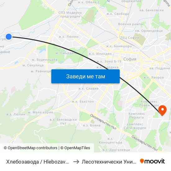 Хлебозавода / Hlebozavoda (2317) to Лесотехнически Университет map