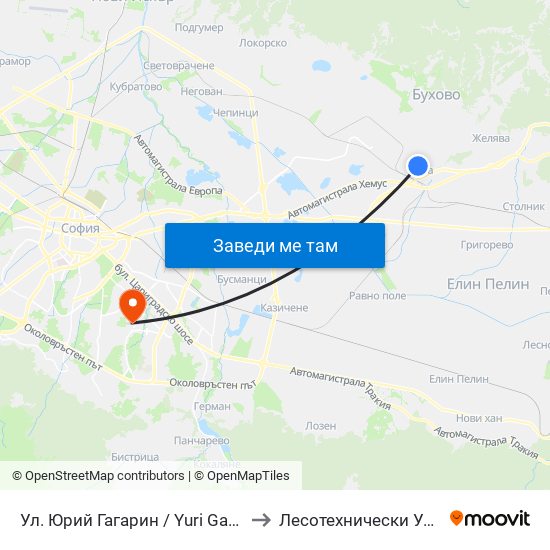 Ул. Юрий Гагарин / Yuri Gagarin St. (2263) to Лесотехнически Университет map