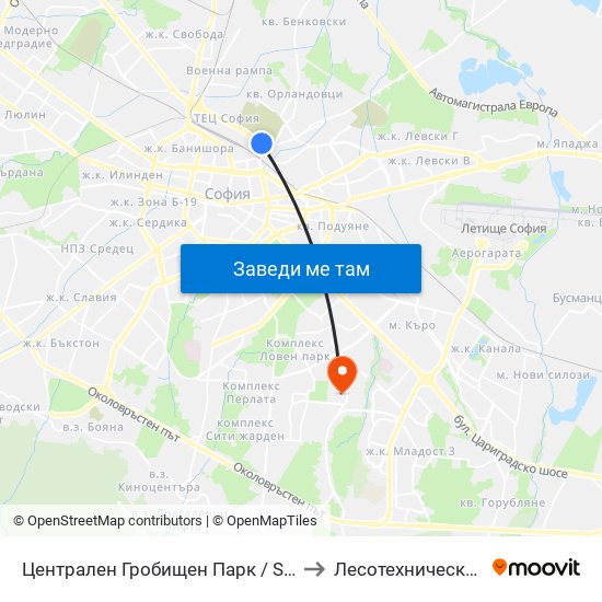Централен Гробищен Парк / Sofia City Cemetery (1945) to Лесотехнически Университет map