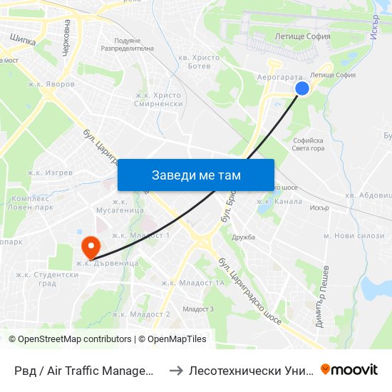 Рвд / Air Traffic Management (2452) to Лесотехнически Университет map