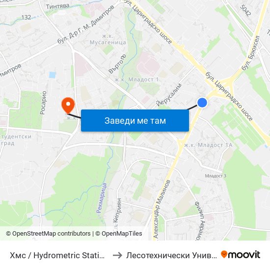 Хмс / Hydrometric Station (2318) to Лесотехнически Университет map