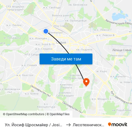 Ул. Йосиф Щросмайер / Josip Strossmeyer St. (1971) to Лесотехнически Университет map