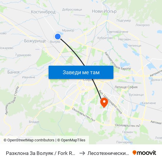 Разклона За Волуяк / Fork Road To Voluyak (1215) to Лесотехнически Университет map