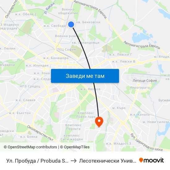 Ул. Пробуда / Probuda St. (2138) to Лесотехнически Университет map