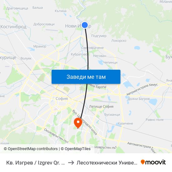 Кв. Изгрев / Izgrev Qr. (0841) to Лесотехнически Университет map