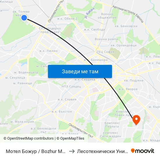 Мотел Божур / Bozhur Motel (1106) to Лесотехнически Университет map