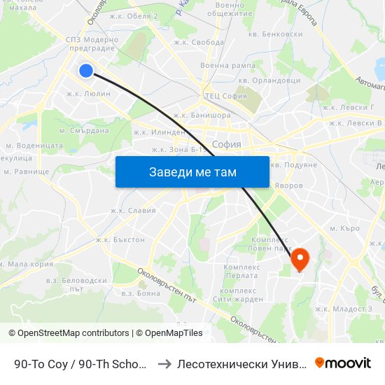 90-То Соу / 90-Th School (2277) to Лесотехнически Университет map