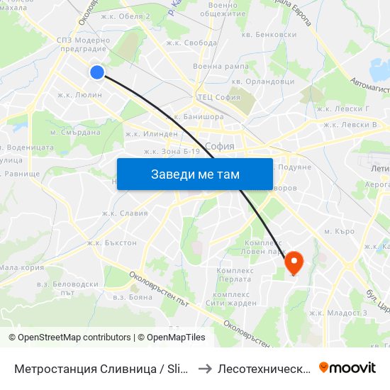 Метростанция Сливница / Slivnitsa Metro Station (1060) to Лесотехнически Университет map