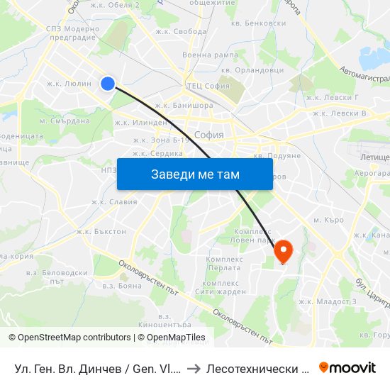 Ул. Ген. Вл. Динчев / Gen. Vl. Dinchev St. (1892) to Лесотехнически Университет map